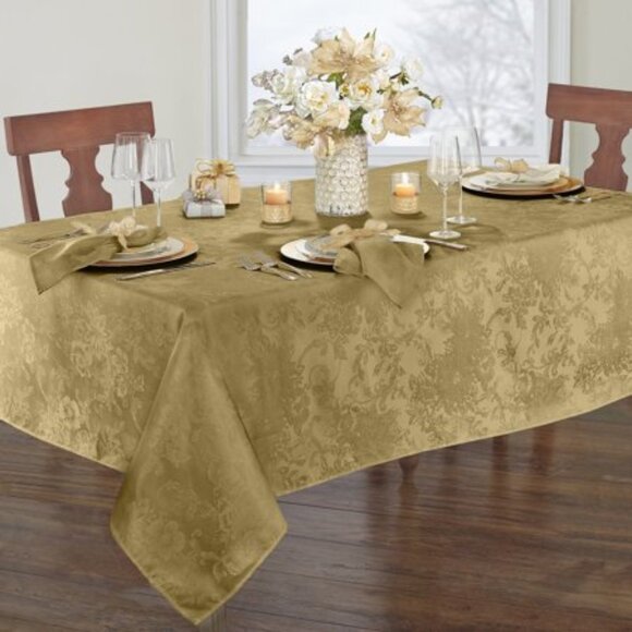 Elrene Home Fashions Poinsettia Elegance Jacquard Christmas/Holiday Wrinkle Resi - Picture 1 of 5
